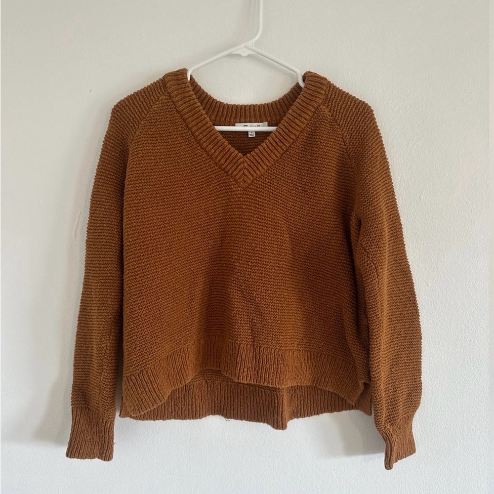 Madewell Burnt Orange V-Neck Sweater, Size Small